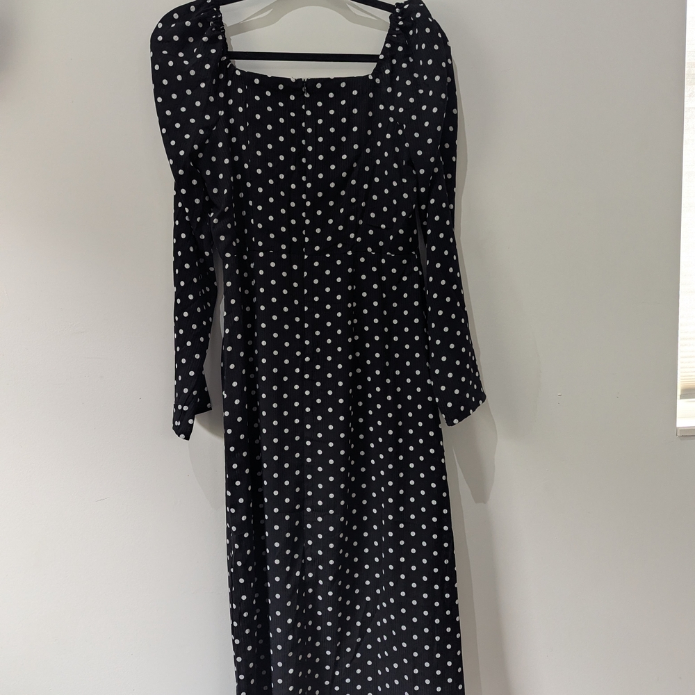 Lulu's Black and White Polka Dot Long Sleeve Dress - Picture 3 of 3